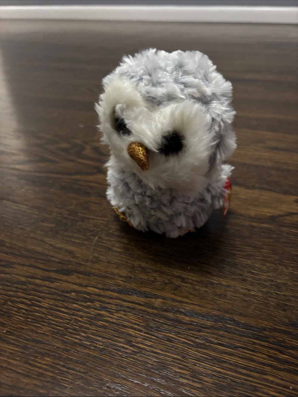 Ty Grey Plush Owl with Gold Beak and Feet